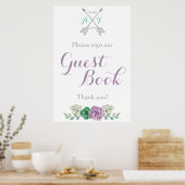 Sign our Guest Book signage bothanical flower ポスター (キッチン)