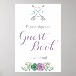 Sign our Guest Book signage bothanical flower ポスター