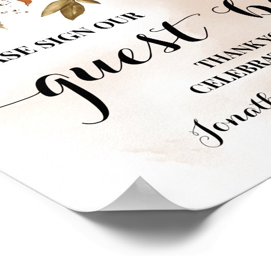 Sign our Guest Book Wedding Fall Autumn Shower ポスター (角)
