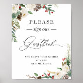 Sign Our Guestbook Rustic Winter Floral Berries ポスター (正面)