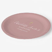 Signature Baptism Christening Dusty Rose Pink ペーパープレート (アングル)