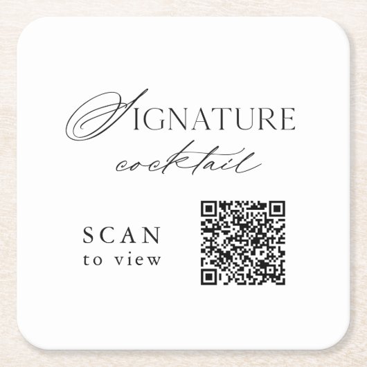 Signature Cocktail QR Code Wedding スクエアペーパーコースター (正面)