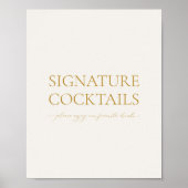 Signature Cocktails Elegant Wedding Bar Sign ポスター (正面)