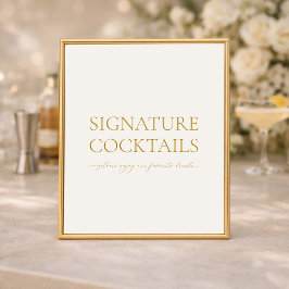 Signature Cocktails Elegant Wedding Bar Sign ポスター