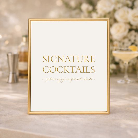 Signature Cocktails Elegant Wedding Bar Sign ポスター