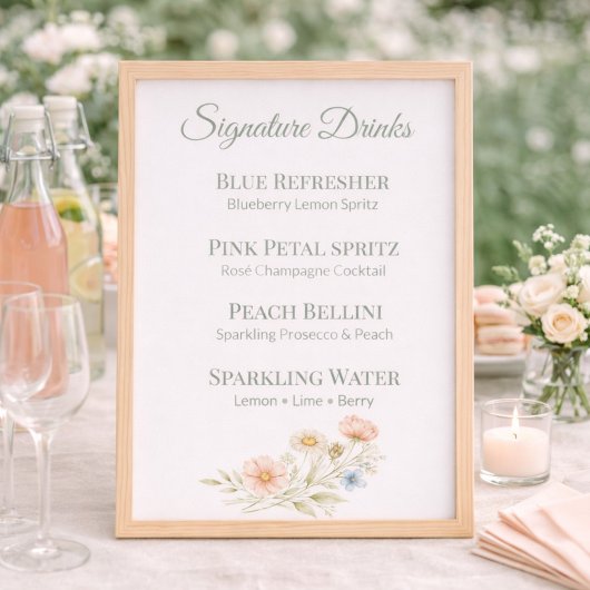 Signature Drink Menu Sign Wildflower Paper Sheet