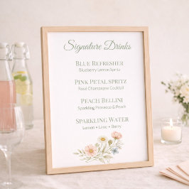 Signature Drink Menu Sign Wildflower Paper Sheet