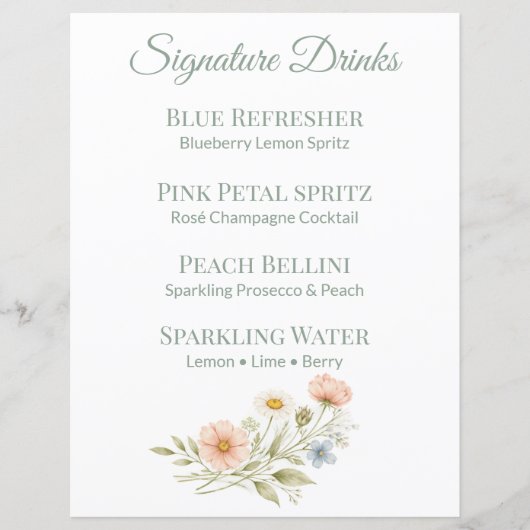 Signature Drink Menu Sign Wildflower Paper Sheet (正面)