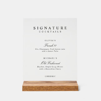 Signature Drinks Elegant Simple Wedding Bar アクリルサイン