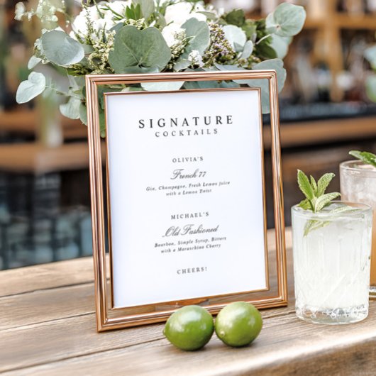 Signature Drinks Elegant Simple Wedding Bar Sign ポスター