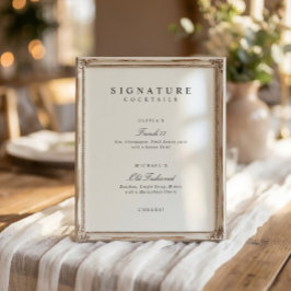 Signature Drinks Elegant Simple Wedding Bar Sign ポスター