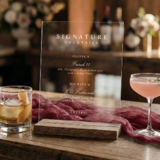 Signature Drinks Elegant Simple White Wedding Bar アクリルサイン