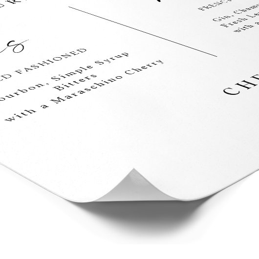 Signature Drinks Modern Handwritten Wedding Sign ポスター (角)