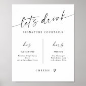Signature Drinks Modern Handwritten Wedding Sign ポスター (正面)