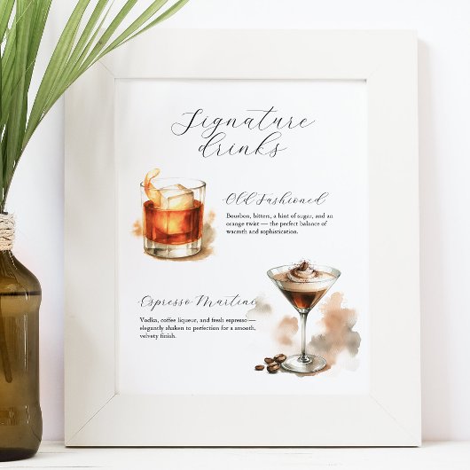 Signature Drinks Signs | Watercolor Cocktails ポスター