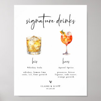 Signature Drinks Wedding Bar Sign ポスター