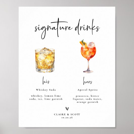 Signature Drinks Wedding Bar Sign ポスター (正面)