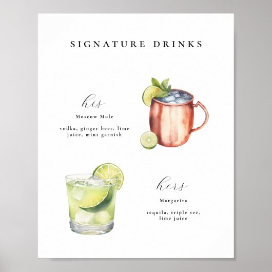 Signature Drinks Wedding Cocktails Poster ポスター (正面)