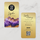 Signature Purple Agate gold marble & QR Code Logo 名刺 (正面/裏面)