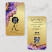 Signature Purple Agate gold marble & QR Code Logo 名刺 (正面/裏面)