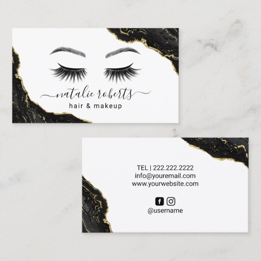 Signature Script Gold Marble Agate Beauty Salon 名刺 (正面/裏面)