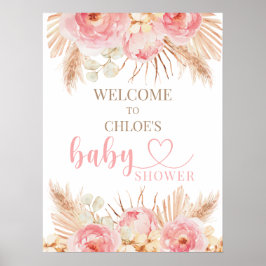 Signo de bienvenida de Baby Shower del Boho rosa f ポスター