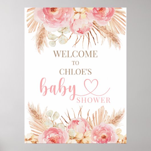 Signo de bienvenida de Baby Shower del Boho rosa f ポスター (正面)