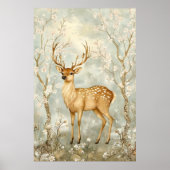 sika deer in a spring forest, surrounded by flower ポスター (正面)