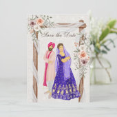 Sikhのカップル結婚ゴールフラット日付カードを保存 セーブザデート (スタンド正面)