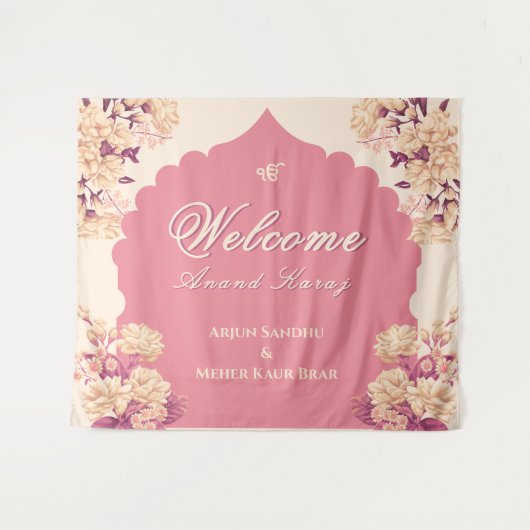 Sikh Wedding Welcome Sign | Anand Karaj Welcome |  タペストリー (正面(横))