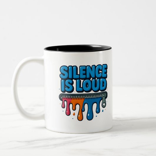 Silence Is Loud Bold Typography Art Mug ツートーンマグカップ (左)