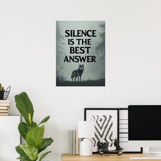 Silence Is The Best Answer – Wolf Head Motivationa ポスター (ホームオフィス)