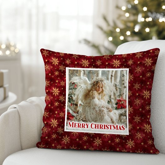 Silent Angel Red Gold Christmas Gift Pillow クッション