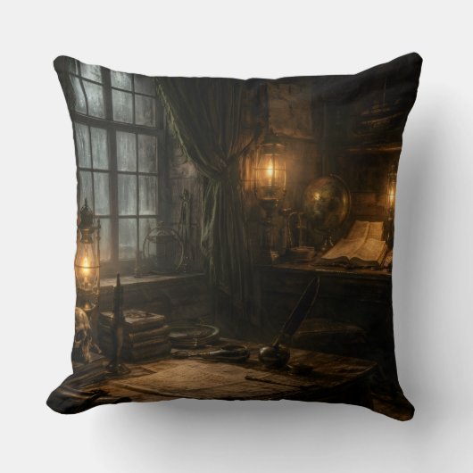 Silent Cabin — Pirate Ship Interior Throw Pillow クッション (正面)