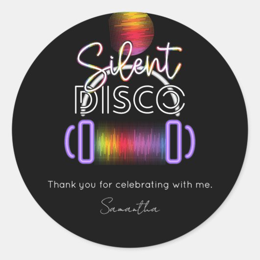 Silent Disco Neon Headphones Adult Birthday Party ラウンドシール (正面)