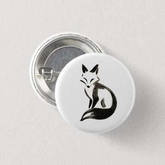 Silent Fox – Minimalist Ink Brush Design on 缶バッジ (正面&裏面)