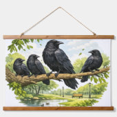 Silent Gathering – Crows on a Park Branch 吊り下げ型タペストリー (正面)