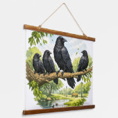 Silent Gathering – Crows on a Park Branch 吊り下げ型タペストリー (傾斜あり)