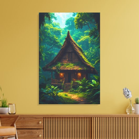 Silent House in the Tropical Forest キャンバスプリント (インサイチュ (リビング))