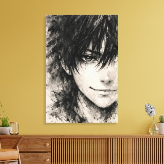 Silent Mask – Emotional Ink Portrait Canvas Print キャンバスプリント (インサイチュ (リビング))