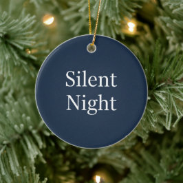 Silent Night タイポグラフィ クラシック ネイビーブルー & ホワイト セラミックオーナメント