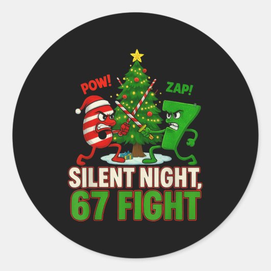 Silent Night 67 Fight Funny Christmas  ラウンドシール (正面)