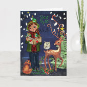 Silent Night Caroling Girl Woodland Animals  シーズンカード (正面)