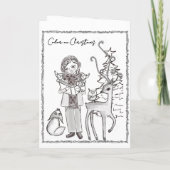 Silent Night Caroling Girl Woodland Animals  シーズンカード (裏面)