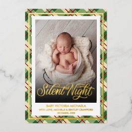 Silent Night | Christmas Baby Photo Plaid Pattern 箔シーズンカード