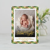 Silent Night | Christmas Baby Photo Plaid Pattern 箔シーズンカード (立ち正面)