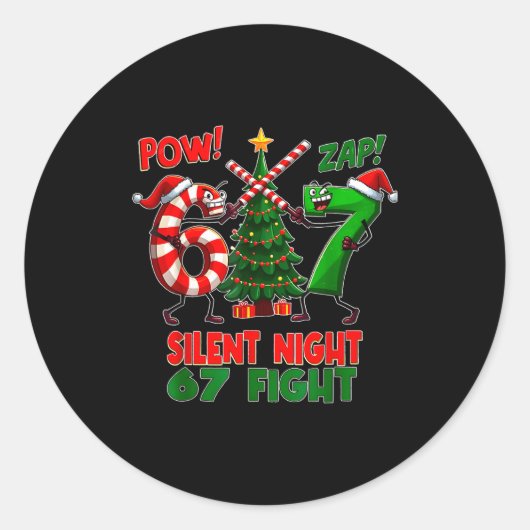 Silent Night Christmas Tree 67 Pajamas Funny Six S ラウンドシール (正面)