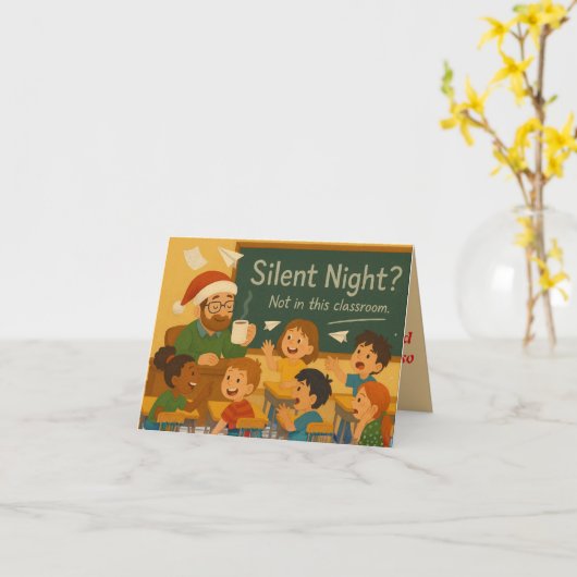 Silent Night Classroom | Funny Teacher Christmas C カード (黄色い花)