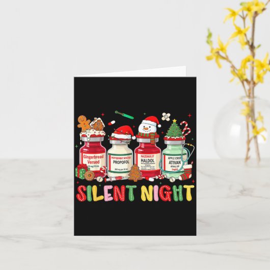 Silent Night Funny Nurse Christmas Design  カード (黄色い花)
