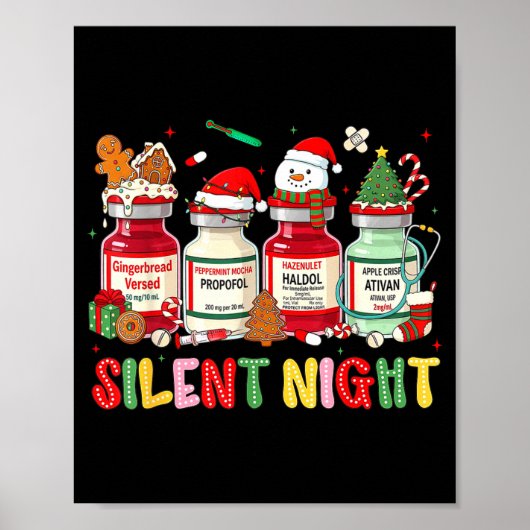 Silent Night Funny Nurse Christmas Design ポスター (正面)